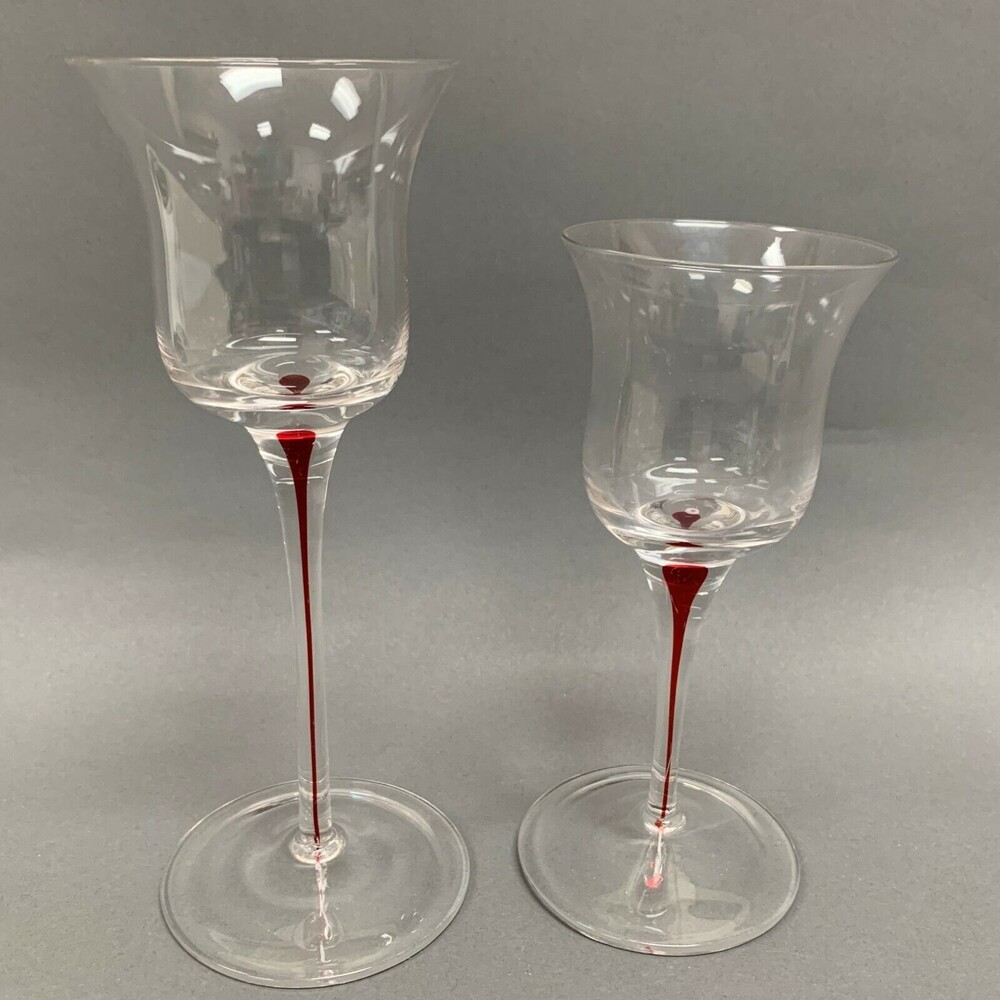 Clear Red Stem Wine Glass Glasses Lot of 2‎